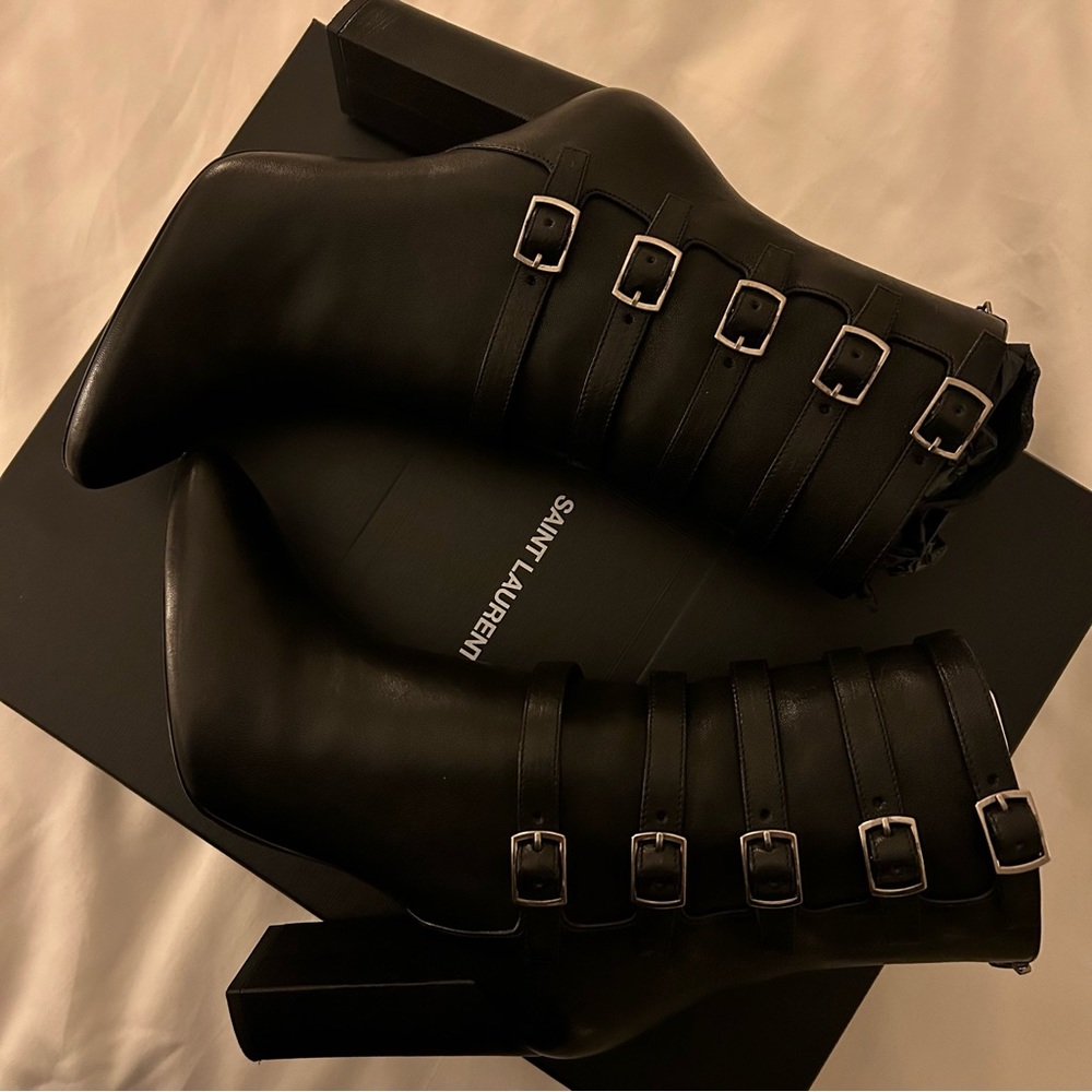 Saint Laurent Lou 100 Strap Zip Booties (38)